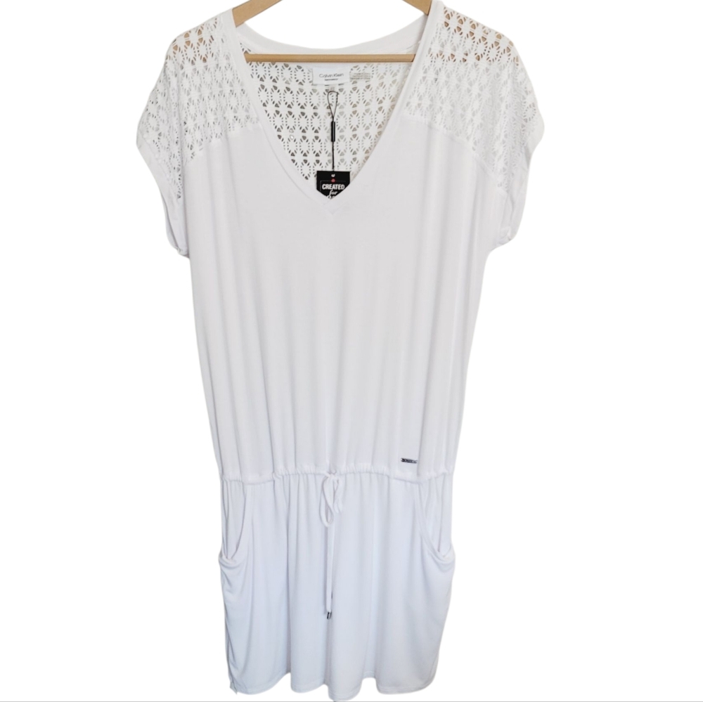 🆕️ Calvin Klein Swimwear Crochet Shoulder Cover Up in White - Size S/M - Picture 5 of 13